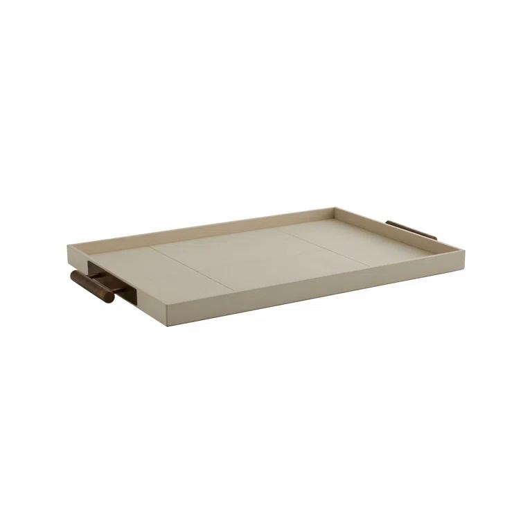 Ivory Leather and Brass Rectangular Decorative Tray