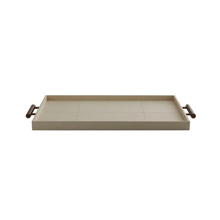 Ivory Leather and Brass Rectangular Decorative Tray