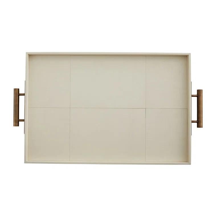 Ivory Leather and Brass Rectangular Decorative Tray