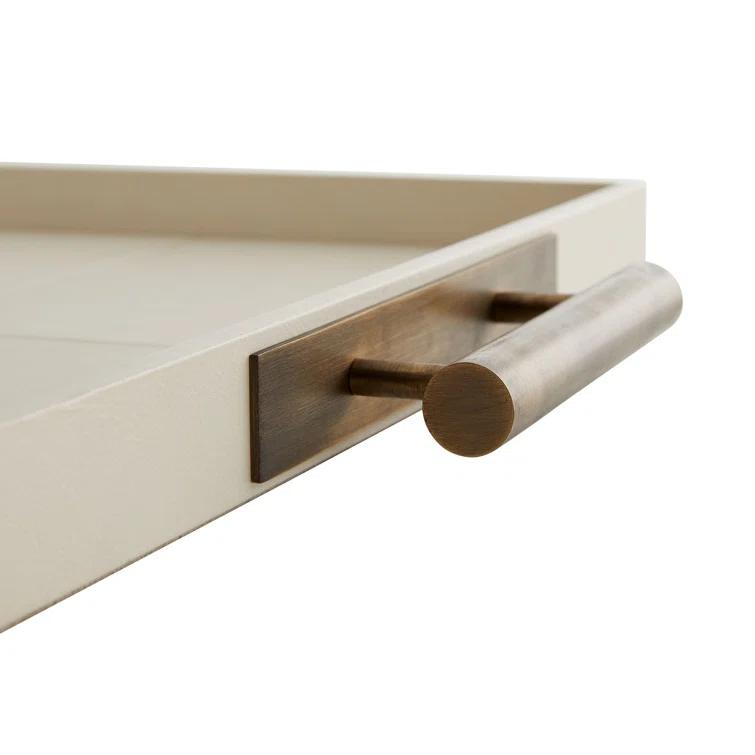 Ivory Leather and Brass Rectangular Decorative Tray