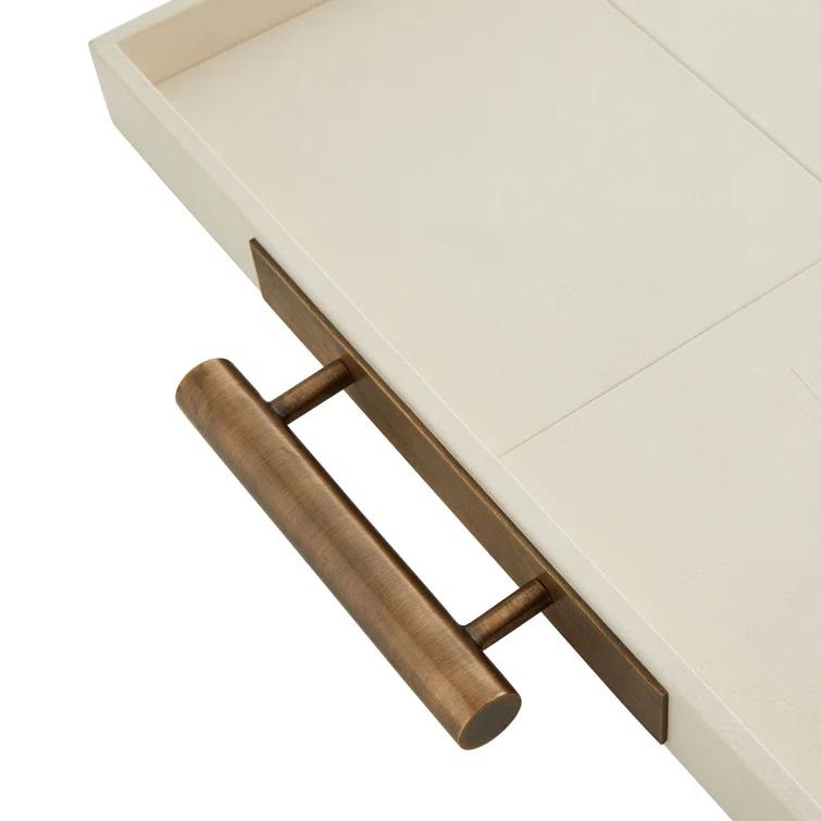 Ivory Leather and Brass Rectangular Decorative Tray