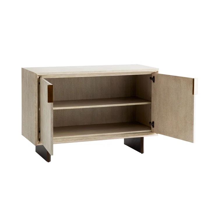 Naomi Ivory Smoke Oak Veneered 48'' Modern Cabinet with Brass Hardware