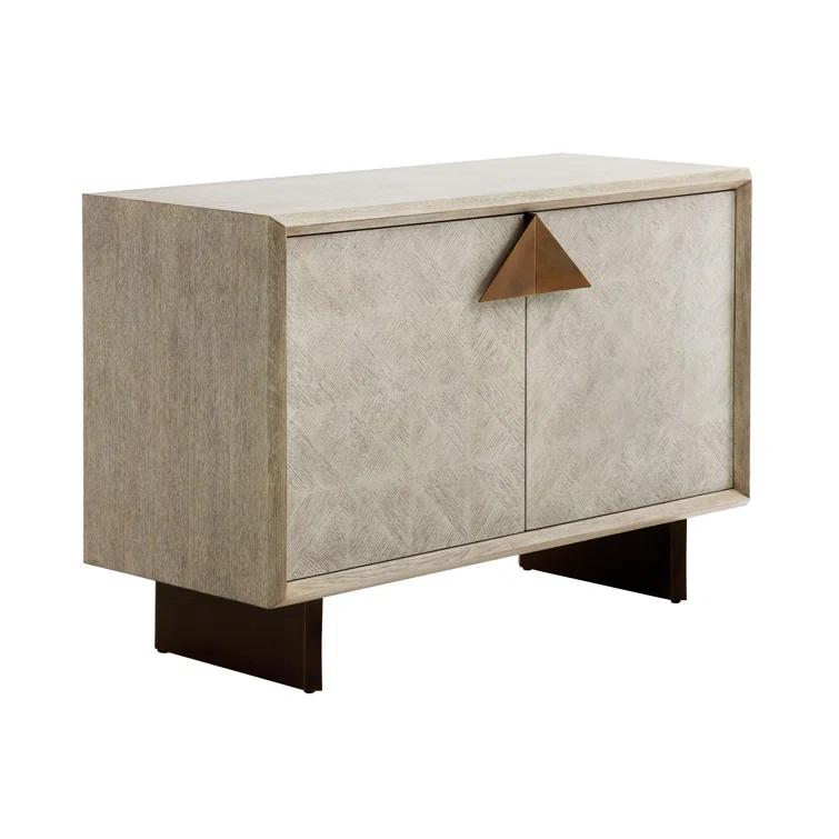 Naomi Ivory Smoke Oak Veneered 48'' Modern Cabinet with Brass Hardware