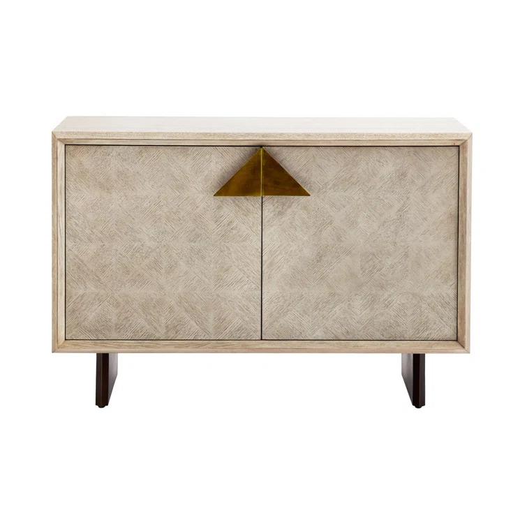 Naomi Ivory Smoke Oak Veneered 48'' Modern Cabinet with Brass Hardware
