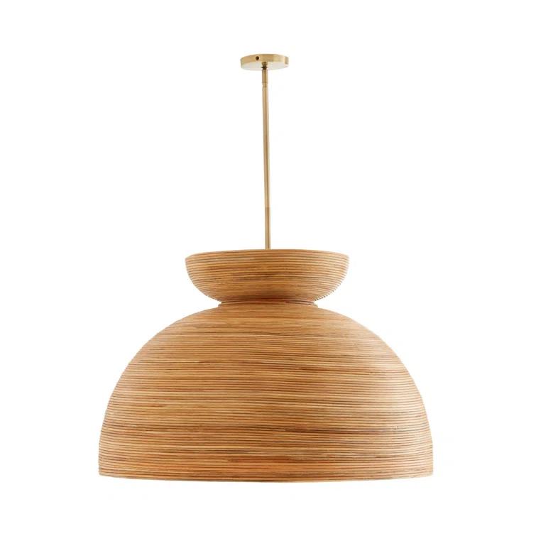 Contemporary Brass and Glass Drum Pendant Light - Indoor/Outdoor