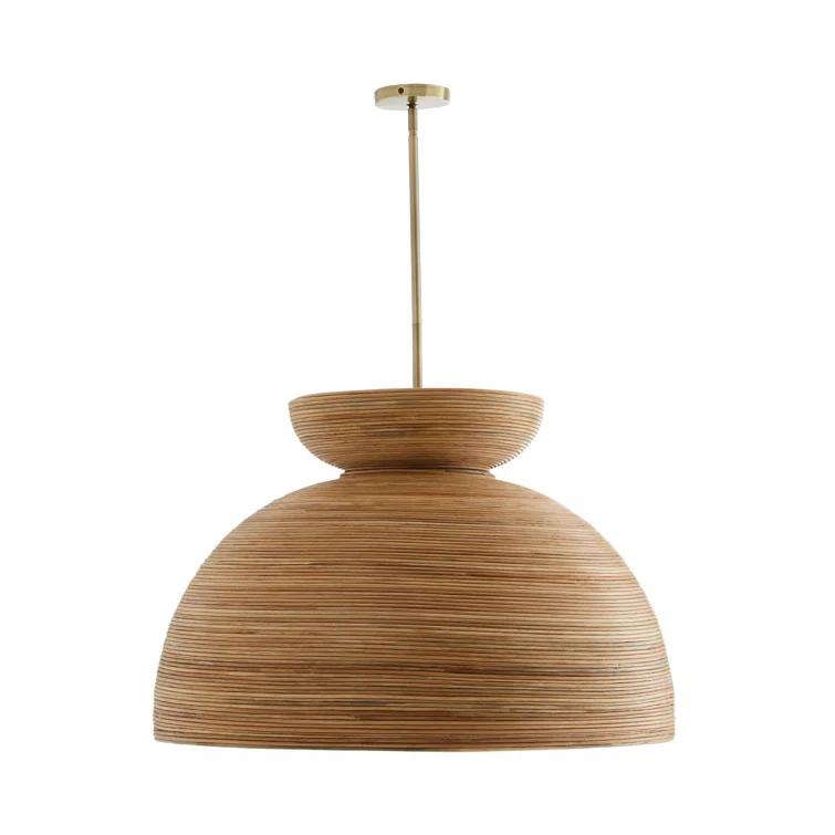 Contemporary Brass and Glass Drum Pendant Light - Indoor/Outdoor
