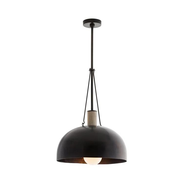 Contemporary Bronze Bowl Pendant with Wood Finial - Indoor/Outdoor