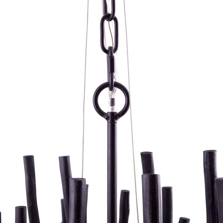 Tilda Rustic Black Wooden Dowel 6-Light Chandelier
