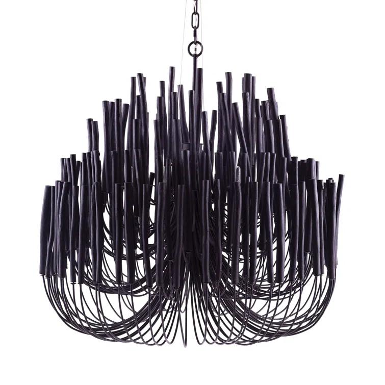 Tilda Rustic Black Wooden Dowel 6-Light Chandelier