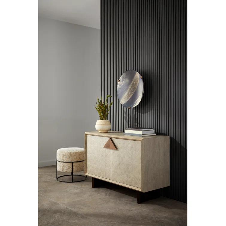 Naomi Ivory Smoke Oak Veneered 48'' Modern Cabinet with Brass Hardware