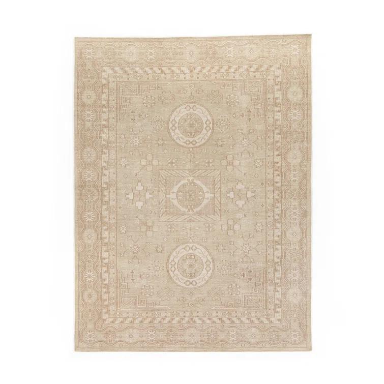 Elysian Cream Hand-Knotted Wool Rectangular Rug 10' x 14'