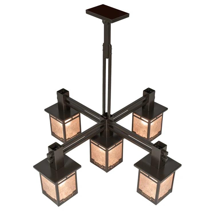Rustic Lodge 5 - Light Dimmable Lantern Square / Rectangle Chandelier