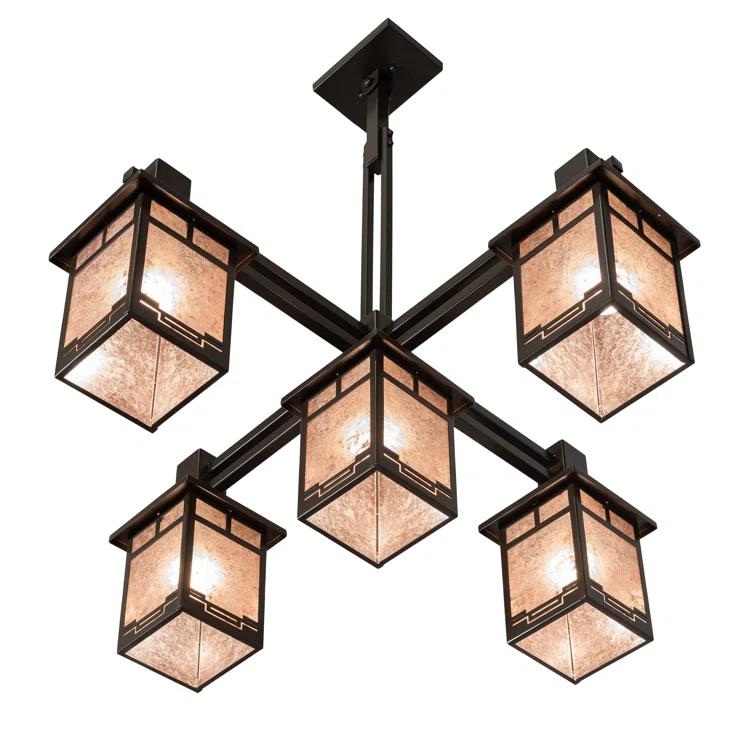 Rustic Lodge 5 - Light Dimmable Lantern Square / Rectangle Chandelier