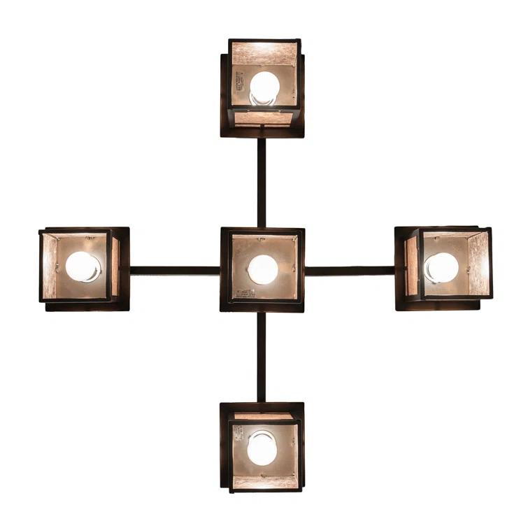 Rustic Lodge 5 - Light Dimmable Lantern Square / Rectangle Chandelier