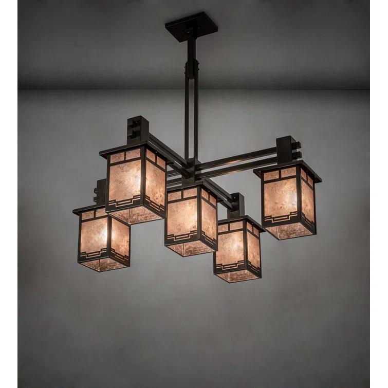 Rustic Lodge 5 - Light Dimmable Lantern Square / Rectangle Chandelier