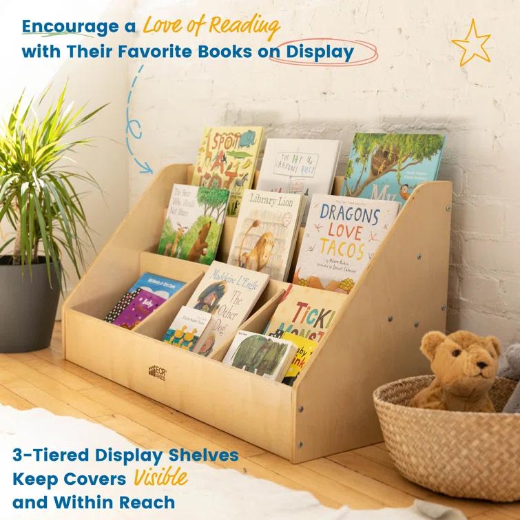 ECR4Kids ECR4Kids 5-Compartment Easy to Reach Book Display, Classroom Storage, Natural