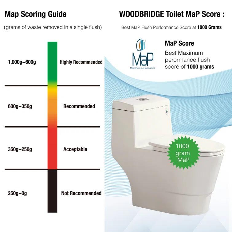 1.28 GPF Elongated ADA Height One Piece Dual-Flush Toilet with Soft-Closing Seat,MAP Flushing 1000G