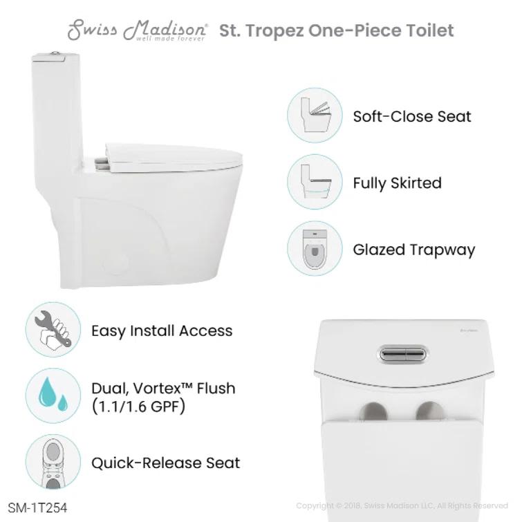 St. Tropez Dual Flush Elongated One-Piece Toilet (Seat Included)