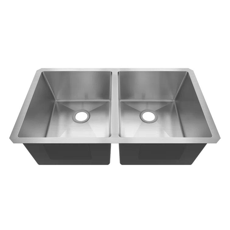 Sinber 32" x 19" Undermount Double Bowl Kitchen Sink with 18 Gauge 304 Stainless Steel Satin Finish