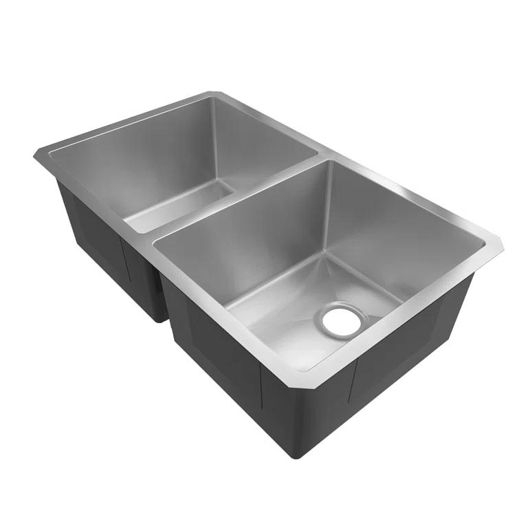 Sinber 32" x 19" Undermount Double Bowl Kitchen Sink with 18 Gauge 304 Stainless Steel Satin Finish