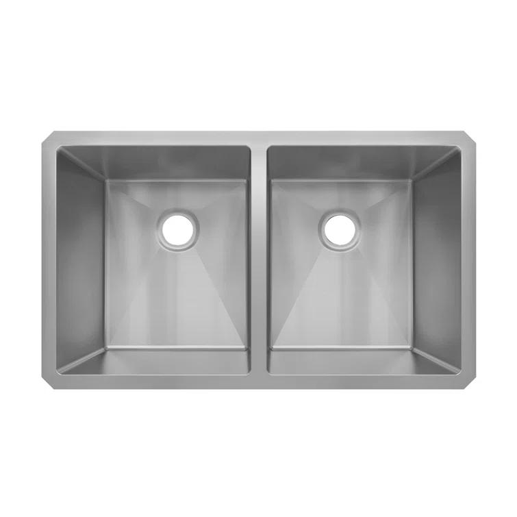 Sinber 32" x 19" Undermount Double Bowl Kitchen Sink with 18 Gauge 304 Stainless Steel Satin Finish