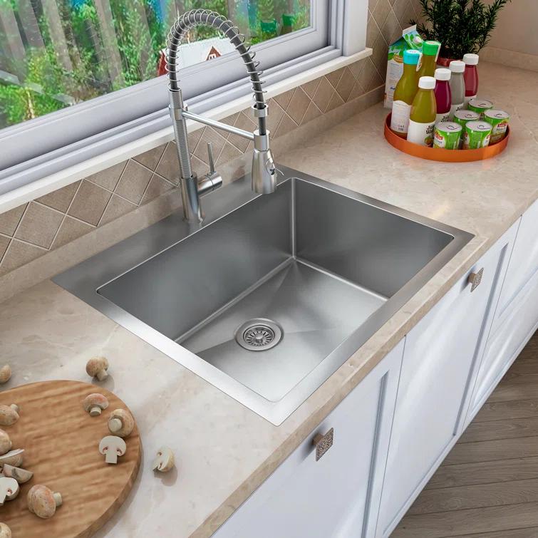 Sinber 25" x 22" Drop In Single Bowl Kitchen Sink with 18 Gauge 304 Stainless Steel Satin Finish