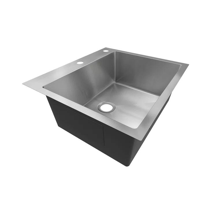 Sinber 25" x 22" Drop In Single Bowl Kitchen Sink with 18 Gauge 304 Stainless Steel Satin Finish