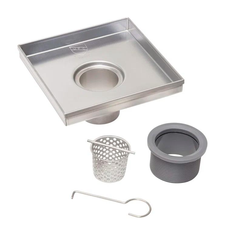 6" Square Shower Drain with Tile-In Pattern Grate
