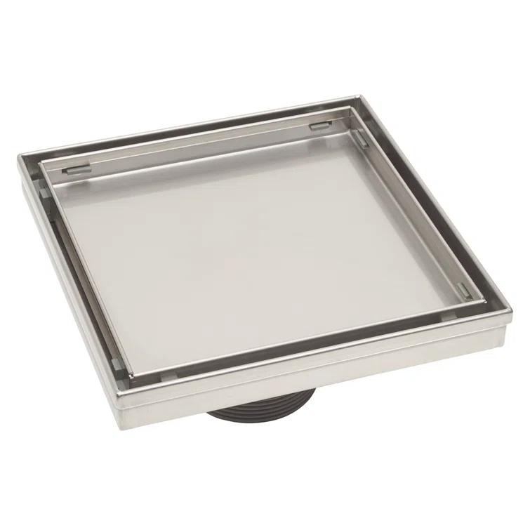 6" Square Shower Drain with Tile-In Pattern Grate