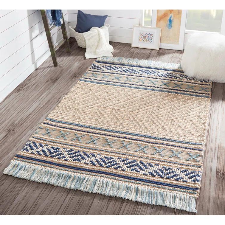2'x3' Esme Accent Rug Blue - Momeni: Wool & Jute, Geometric Pattern, Low Pile, Handmade, Indoor Use