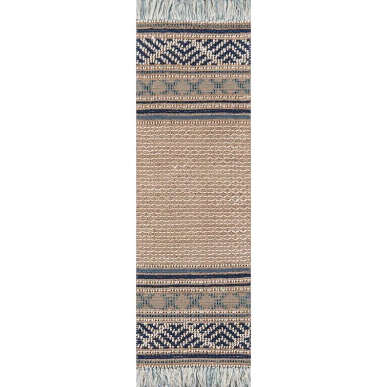 Joss & Main Alberta Geometric Handmade Flatweave Beige/Blue Area Rug & Reviews | Joss & Main