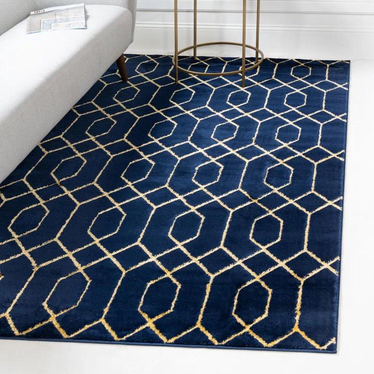 Glam Navy Blue Gold Area Rug