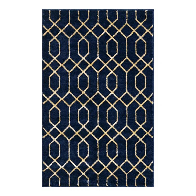Glam Navy Blue Gold Area Rug
