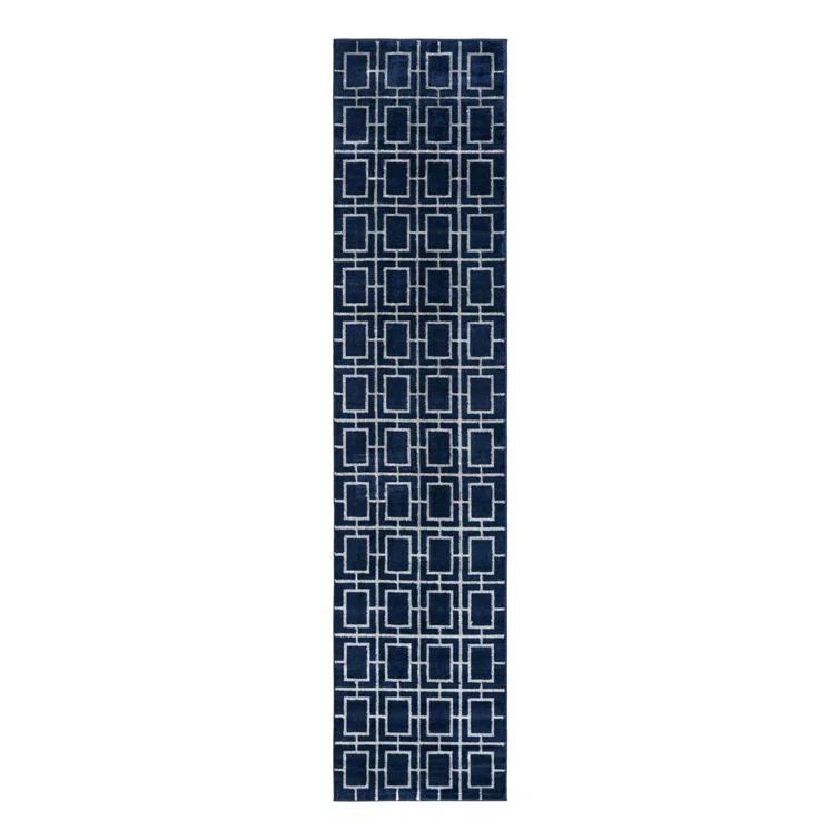 Glam Navy Blue Silver Area Rug