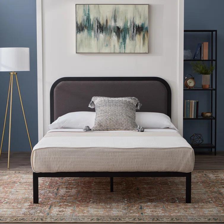 Brookside Metal Bed Frame with Rounded Upholstered Headboard