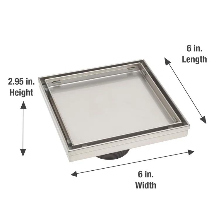 6" Square Shower Drain with Tile-In Pattern Grate