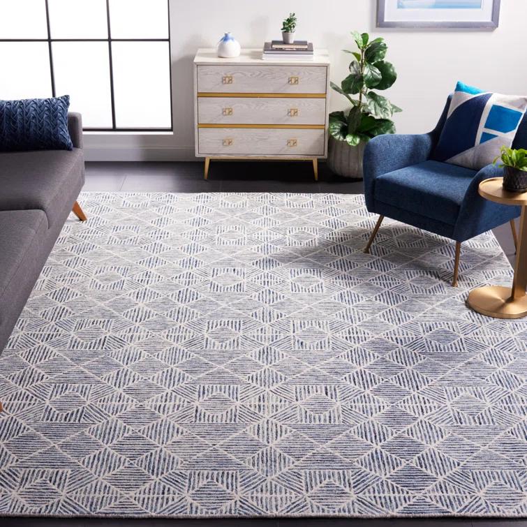 Abstract ABT763 Handmade Indoor Area Rug - Blue - 6'x6' - Safavieh