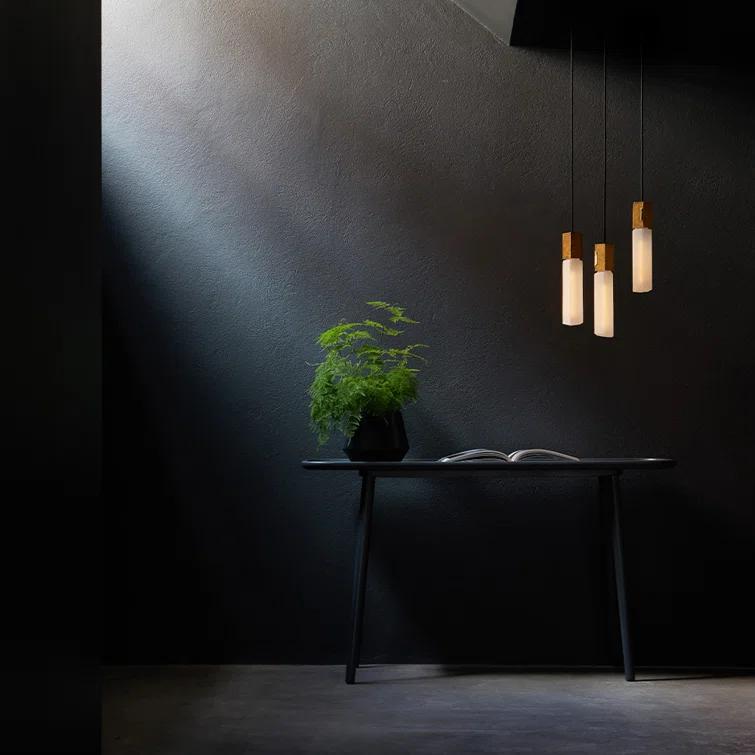Basalt Brass Triple Pendant Light with Mouth Blown Glass Shades
