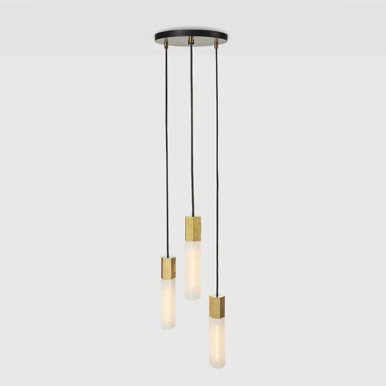 Basalt Brass Triple Pendant Light with Mouth Blown Glass Shades