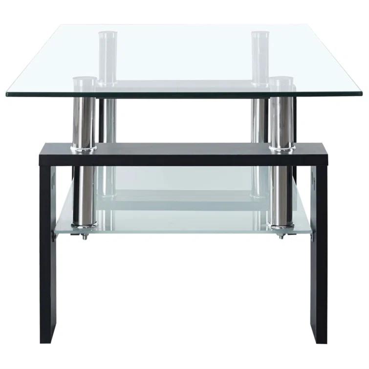 Orren Ellis Paizleigh vidaXL Coffee Table, Tempered Glass Top, Center Table, 37.4''x21.7''x15.7''