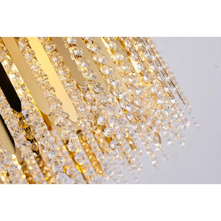 Eranda Gold Stainless Steel 24" Drum Chandelier with Crystal Beads