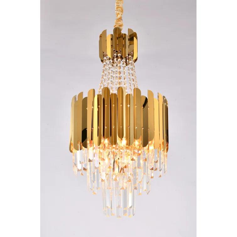Living Design 8-Light Gold Stainless Steel Chandelier With Clear Crystals