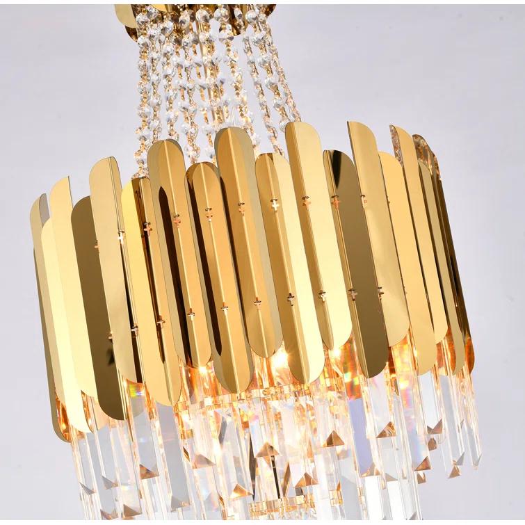 Living Design 8-Light Gold Stainless Steel Chandelier With Clear Crystals
