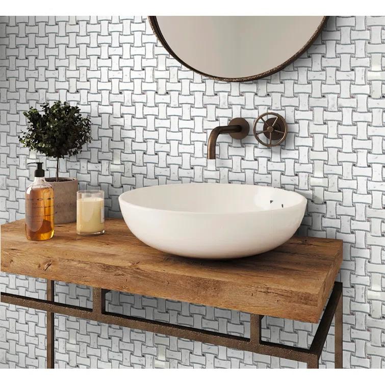 12" x 12" Natural Stone Basketweave Mosaic Wall & Floor Tile