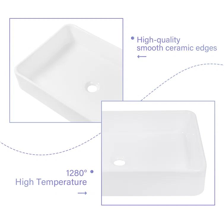 APRESSHUI 16'' Ceramic Rectangular Bathroom Sink
