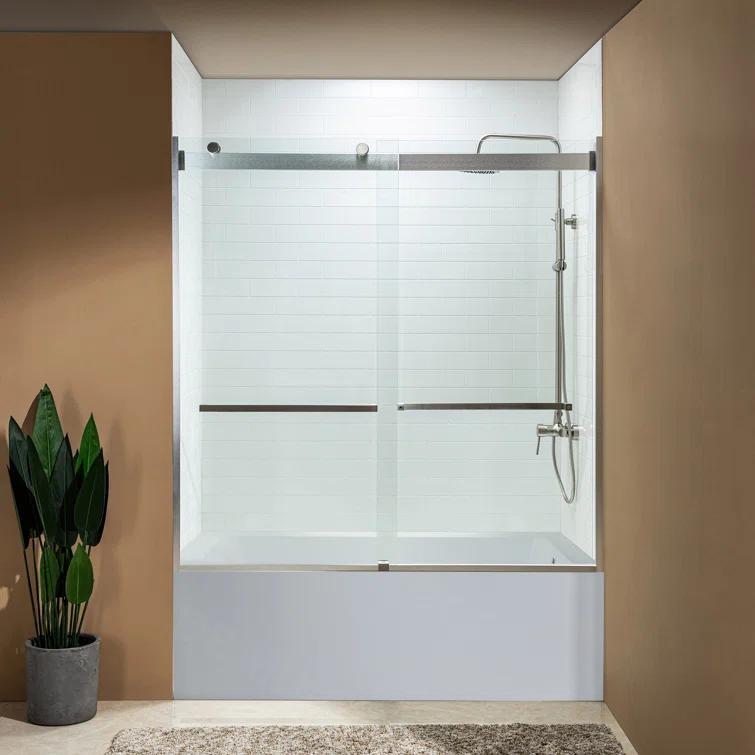 WoodBridge 44-48" W x 80" H Double Sliding Semi- Frameless Shower Door with 5/16"(8mm) Clear Tempered Glass SURFK-4880--BN