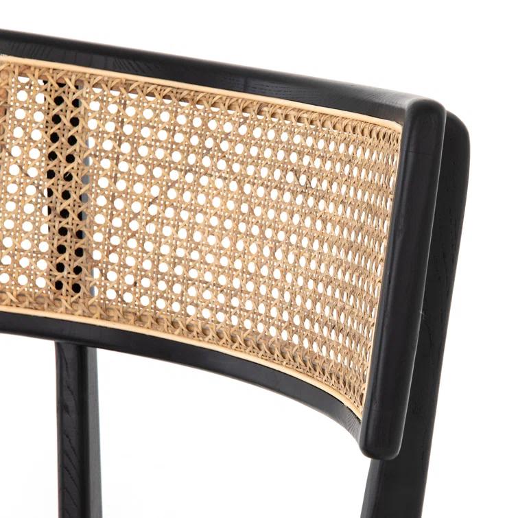 Elegant Linen and Cane Wood Dining Chair in Rich Brown