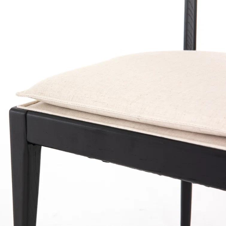 Elegant Linen and Cane Wood Dining Chair in Rich Brown