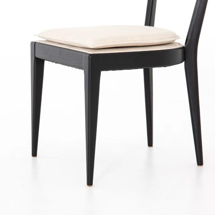 Elegant Linen and Cane Wood Dining Chair in Rich Brown