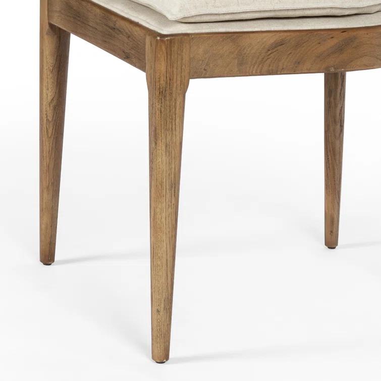 Elegant Linen and Cane Wood Dining Chair in Rich Brown